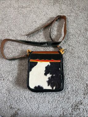 Carriel Jerico Brown Leather Black White Cow Hide Fur Crossbody Bag Western